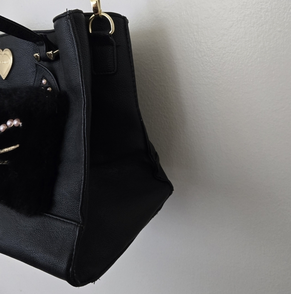 Betsey Johnson Kitch Cat Kitty Tote Shoulder Hand Bag Black EUC - Picture 3 of 8